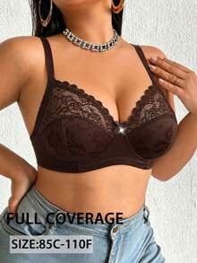 DesireSculpt Plus Size Lace Patchwork Underwire Bustier Single Piece - Brown - View 3