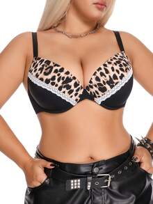AltBold 1pc Plus Size Underwire Leopard Print Lace Patchwork Women's Bra - Multicolor - View 5