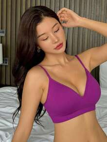 DAZY Seamless Knit Wireless Push-Up Padded Bra - Purple - View 5