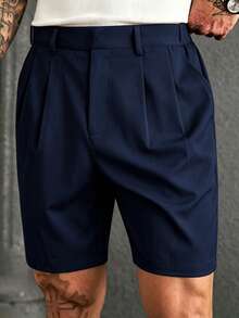 Manfinity CasualCool Men's Black Woven Twill Business Casual Suit Shorts - Navy Blue - View 5