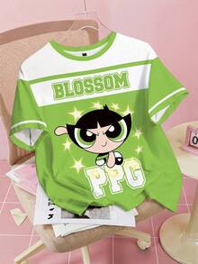 THE POWERPUFF GIRLS X SHEIN Women's Round Neck Short Sleeve Casual Versatile T-Shirt - - White - View 1