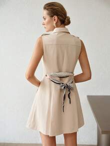 MOTF VESTIDO DE DOBLE PECHERA CON DETALLE DE BUFANDA - Albaricoque - Ver 6