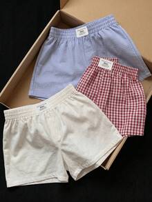 SHEIN EZwear 多色休閒大尺碼女款字母印花牛仔寬鬆短褲 - 彩色 - 查看 2