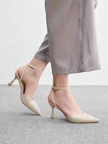 CUCCOO BIZCHIC Women Shoes Pointed Light Apricot Rear Ankle Strap Empty Classic High-Heeled Shoes, Daily Versatile Commuting Elegant Fashion Party Banquet Shoes Fall Shoes - Beige grey - View 3