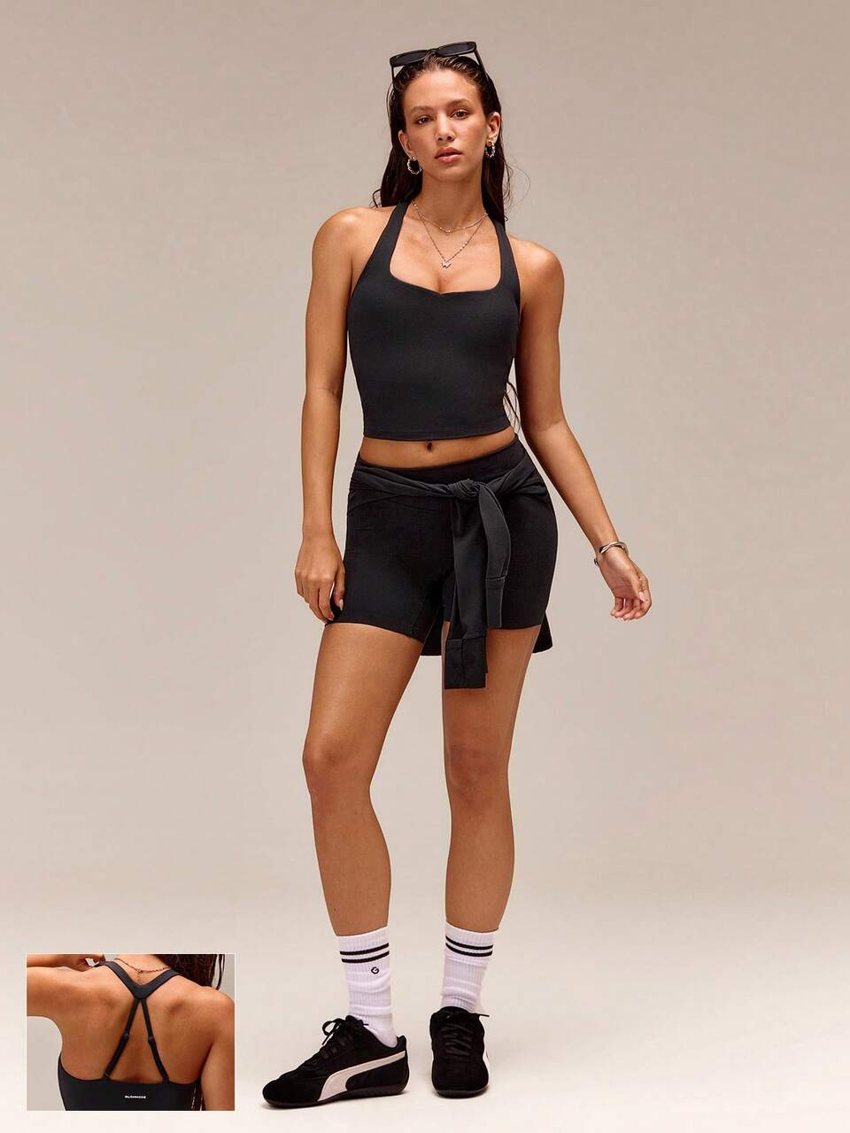 FeatherFit™ SweetGlow Buttery-Soft Sweetheart Neck Adjustable Back Crop Tank With Removable Cups Yoga Pilates Studio Daily Wear