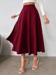EURMUSE Falda Acampanada De Cintura Alta - Rojo - Ver 3