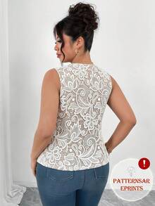 GlowEve CURVE Plus Size Faux Linen Textured Fabric V-Neck Sleeveless Vest With Open Front Gold Rose Decorative Buttons, Waist-Defining Fitted Elegant Commuter Outing Party Date Vest - Multicolor - View 2
