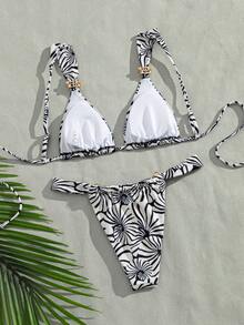 Swim Vcay 女款春夏海灘音樂節豹紋金屬配件粗肩帶時尚優雅性感比基尼套裝 - 彩色 - 查看 2