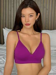 DAZY Seamless Knit Wireless Push-Up Padded Bra - Purple - View 4