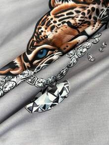 Resyla Women's Round Neck Faux Pearl Decor Leopard Print Casual Versatile Daily Wear T-Shirt - Multicolor - View 4