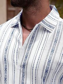 Palmeraft Men's Plus Size Geometric Striped Pattern Short Sleeve Shirt, Suitable For Daily Classic Casual Wear, Holiday - Multicolor - View 4