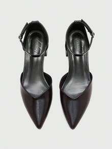 CUCCOO BIZCHIC Elegant Black Patent Leather Pointed Shoelaces Ankle Strap Platform High Heels, Suitable For Offices, Weddings, Parties, Spring And Summer Shoes Fall Shoes - Burgundy. - View 2