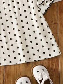 SHEIN Young Girl Polka Dot Print Ruffle Sleeve Round Neck Back Cutout Top, Suitable For Summer Wear. - Apricot - View 5