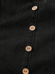 SHEIN LUNE 女款V領鈕扣休閒百搭日常牛仔上衣 - 黑色 - 查看 6