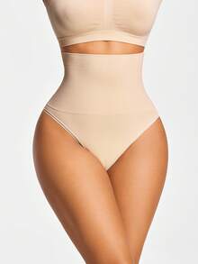 SHAPORA Prenda moldeadora de unicolor con diseño de hebilla tipo g-string para mujeres - Beis - Ver 4