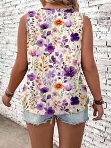EMERY ROSE Floral Print Plus Size Round Neck Sleeveless Camisole - Multicolor - View 2