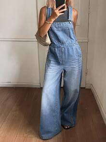 Livesso Women's Summer Casual Streetwear Distressed Denim Bib Overalls Blue Travel - Blue - View 4