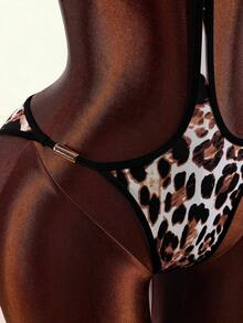 Amplova Women's One-Piece Leopard Print Swimsuit, Sexy, Vacation Beach Party White Summer - Brown - View 1