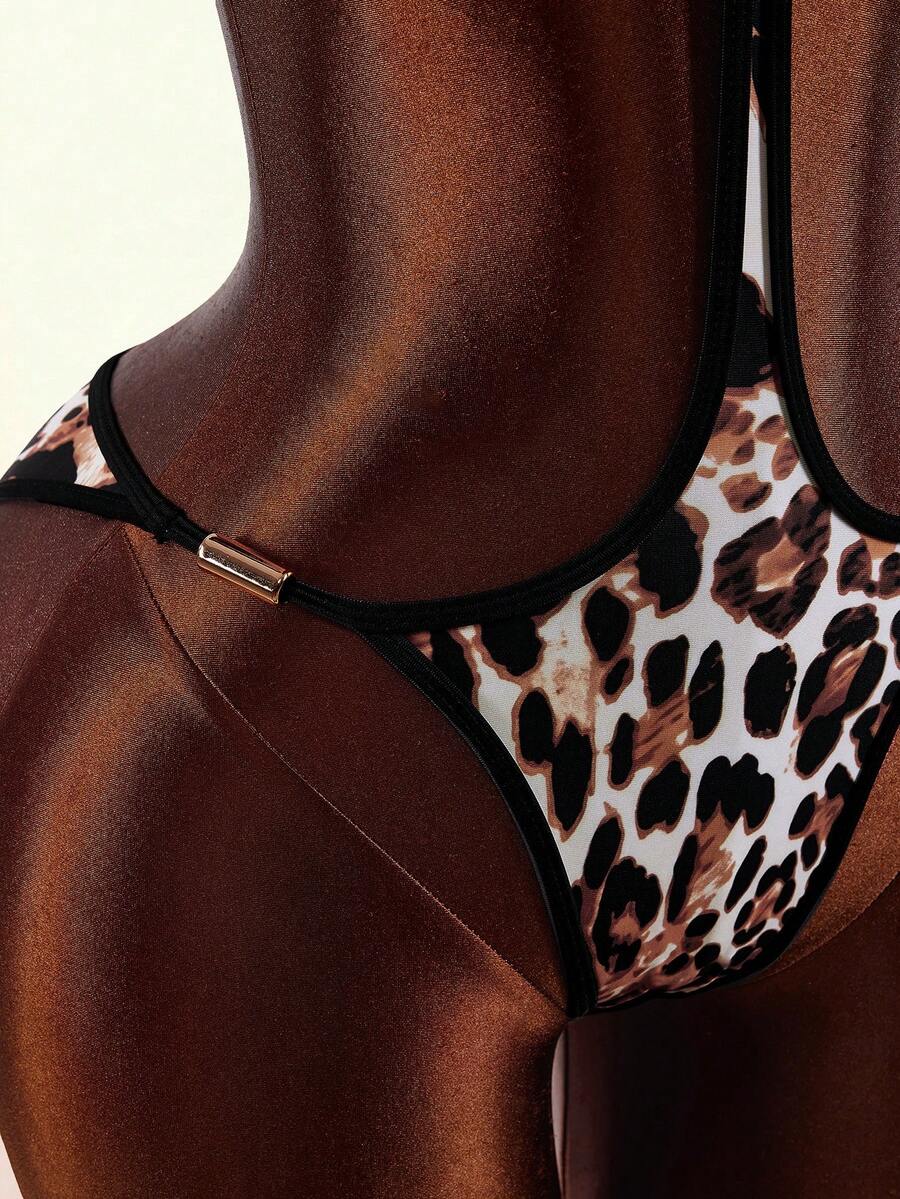 Amplova Women's One-Piece Leopard Print Swimsuit, Sexy, Vacation Beach Party White Summer - Brown - View 1