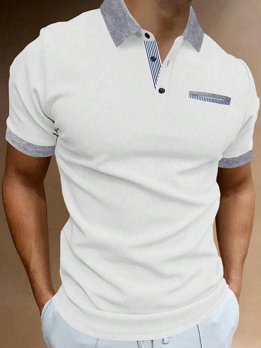 Manfinity Homme 男士短袖領 Polo 衫,適合辦公室、外出與聚會 - 白色 - 查看 1