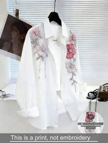 Resyla 女士花卉印花装饰领衬衫，宽松修身通勤白衬衫 - 彩色 - 查看 3
