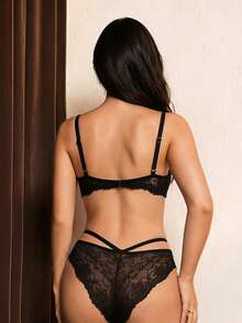 2pcs Romantic Lace Breathable Sexy Lingerie Set - Black - View 4