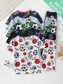 [Dikirim Acak 1 Set] Piyama Anak Laki-Laki Remaja Modis Seri Sepak Bola Terlaris Motif Lengan Pendek Celana Pendek Warna Polos Minimalis Pas Badan 2 Potong Set Pakaian Santai 1 set, Ukurannya Kecil, Harap Pesan Satu Ukuran Lebih Besar Jika Khawatir - Putih - View 3