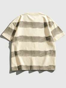 ROMWE MEN Grunge Punk 1pc Men's Colorblock Striped Print Short Sleeve T-Shirt - Khaki - View 2