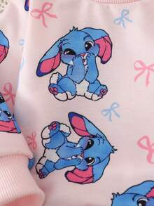 SHEIN Playful Pals 嬰幼兒休閒日常可愛運動衫套裝，附3D鉤花粉色花卉印花透明俏皮上衣與針織內搭褲，女嬰秋季款 - 粉色 - 查看 5