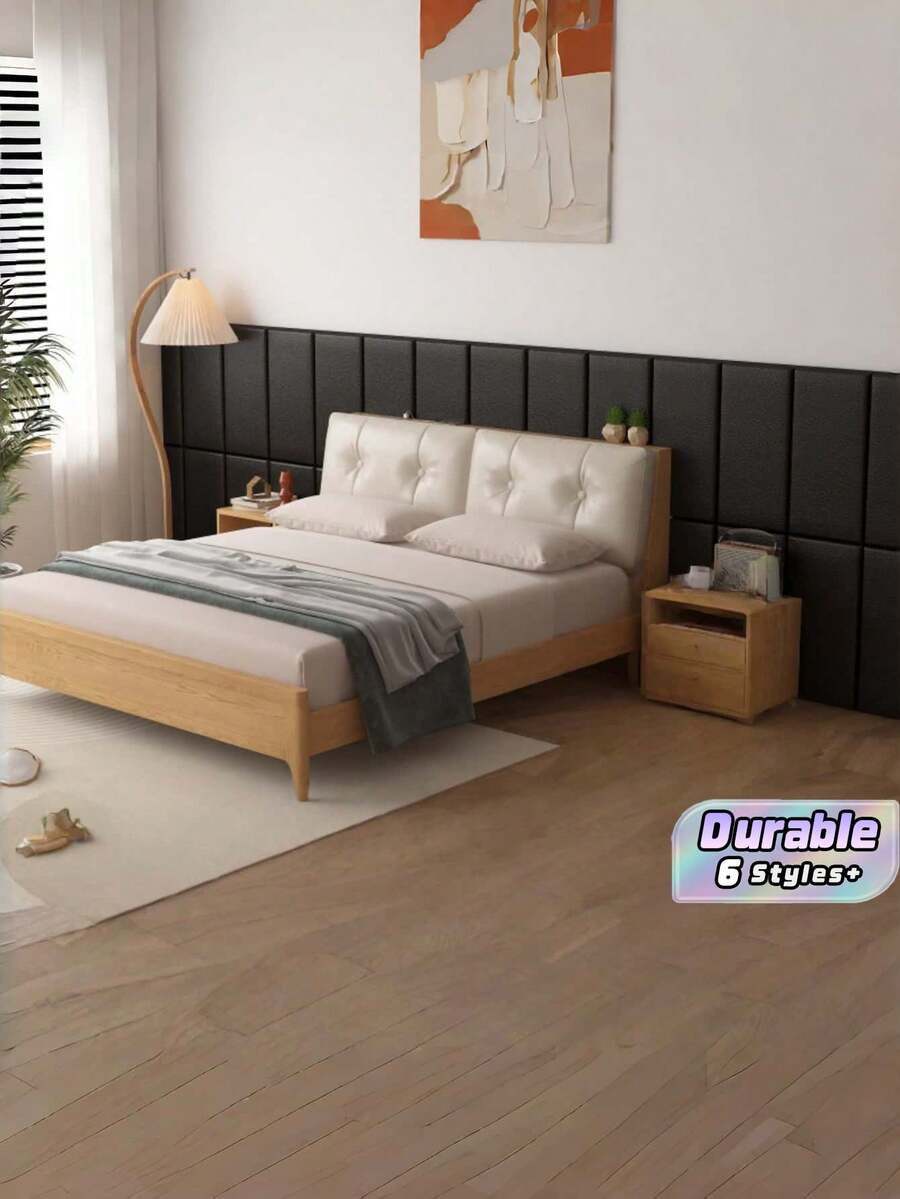 6pcs 50cm*23cm Soft Anti-Collision Minimalist Solid Color 3D Self-Adhesive Wall Stickers, PU Soft Packaging, Peel And Stick, Washable, Suitable For Bed Side And Tatami Wall Decoration, Thickened Wall - multicolor - View 1