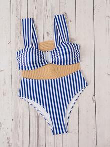 Swim Mod Springbreak Women's Summer New Random Print Multicolor V-Neck Double Strap Sweet Ditsy Floral Pattern Vacation Bikini Set - Multicolor - View 4