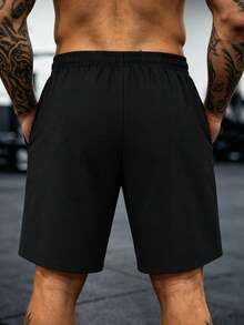 Sport MetroGents Men's Black Sports Shorts With Line Patchwork Star Print And Drawstring, Gym - Black - View 2