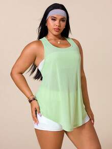 SHEIN Rhythm Era Plus Size Women Solid Color Casual Versatile Daily Travel Sports T-Shirt - Mist Green - View 6