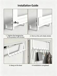 1pc Over-The-Door Hanger Rack, Wall-Mounted Clothes Hanger Hook, Garment Storage Shelf, Door Back Organizer Rack, Suitable For Bedroom And Bathroom - White - View 6