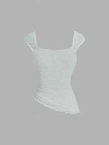SHEIN MOD 女款綁帶修身百搭日常外出短袖上衣 - 淺藍色 - 查看 4