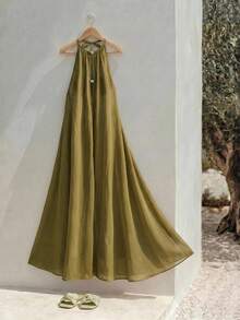 Zivah Damen Strandurlaub lässig Grünes Langes Kleid Strandüberwurf, Rundhalsausschnitt mit einzigartigem Hohlsaum, Strandmantel geeignet für Musikfestival, St. Patrick's Day, Valentinstag, Date, Western Thema, Nomadenstil, Geburtstagsfest, Abschlussfeier, Campusleben, lässig Alltag, vielseitiges Kleidungsstück, Freizeitbekleidung, Kreuzfahrtreise, Strandmode, Sonnenbaden - Armeegrün - Übersicht 10