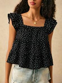 SHEIN Frenchy 女士休闲度假通勤波点印花娃娃衫，夏季 - 彩色 - 查看 3