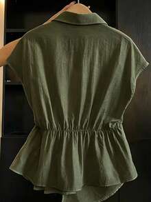 SHEIN Franclia 女款腰部打結休閒百搭日常出遊襯衫 - 軍綠色 - 查看 2