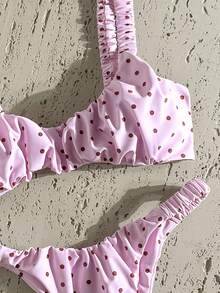 Swim Mod Women's Summer Random Print Thick Strap Ruched High Cut Sexy Bikini Set - Multicolor - View 3