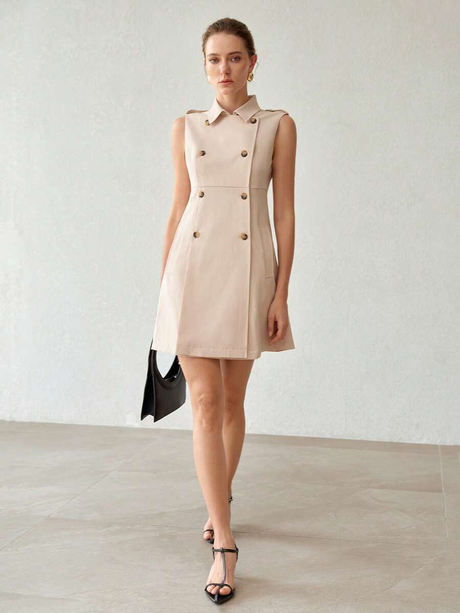 MOTF VESTIDO DE DOBLE PECHERA CON DETALLE DE BUFANDA - Albaricoque - Ver 1