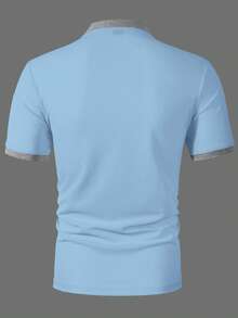Manfinity Homme Kemeja Polo Lengan Pendek Pria dengan Kerah, Cocok untuk Kantor, Jalan-jalan, dan Acara Kumpul-kumpul - Biru - View 2