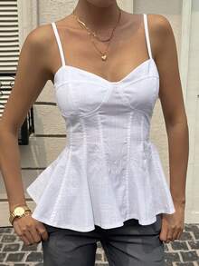 Livesso 女士无袖露脐上衣，荷叶边下摆，休闲海滩度假风，优雅办公装，春夏款 - 白色 - 查看 5