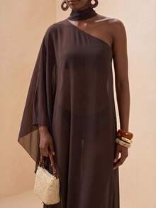 Zivah New Women's Vacation Casual Beach Pool Party Semi-Sheer Chiffon Long Robe Cover Up Summer - Brown - View 3