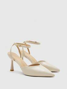 CUCCOO BIZCHIC Women Shoes Pointed Light Apricot Rear Ankle Strap Empty Classic High-Heeled Shoes, Daily Versatile Commuting Elegant Fashion Party Banquet Shoes Fall Shoes - Beige grey - View 7