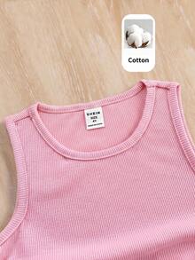 SHEIN Young Girl Knit Solid Color Round Neck Ruched Casual Tank Top 3pcs Set - Multicolor - View 5