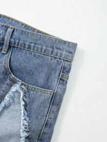 ROMWE MEN Pantalones cortos de mezclilla con patchwork para hombres de talla grande - Azul - Ver 4