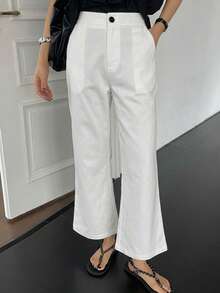 DAZY Women's Business Casual Solid Color Flared Pants With Slant Pockets Vacation White Autumn Work Office - White - View 2