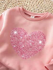 Emery Rose Kids Emery Rose Kids 2件組女童少女心形印花落肩秋季運動衫與鬆緊腰打底褲套裝，甜美女孩軟萌開學穿搭套裝 - 淺粉色 - 查看 10