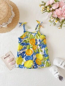 SHEIN Newborn Baby Girl Cute Summer Casual Fruit Print Strapless Romper - Yellow - View 5
