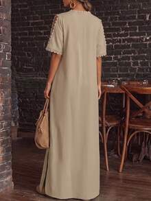 Linhara CURVE Plus Size Woven Elegant Summer Women's Dress For Vacation - Khaki - View 2